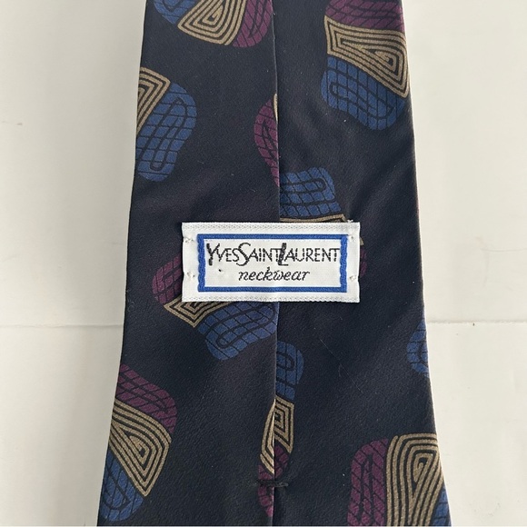 Yves Saint Laurent Black and Blue Geometric Silk Tie - Picture 4 of 8